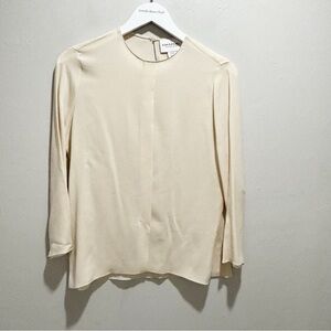 EMANUEL EMANUEL UNGARO Women’s Ivory Silk Crepe Pleated 3/4 Sleeve Blouse Size 4